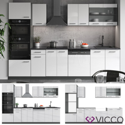 Cuisine R-Line, 240 cm , PT Marbre, Béton/blanc, Vicco - Maison Cuisine R-Line, 240 cm , PT Marbre, Béton/blanc, Vicco - Maison