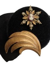 Piscitelli PIM Brooch Fronds Leaf Gold Tone Vintage 60's + Old Collar Cameo Pin