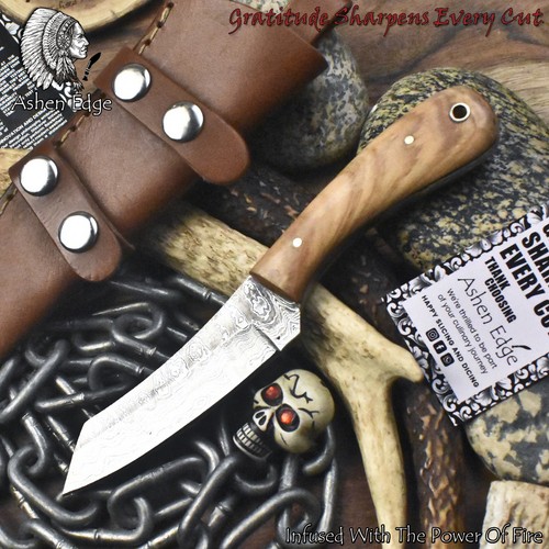 Ashen Edge Handmade Ladder Damascus Tanto Knife Hard Wood Best Selling
