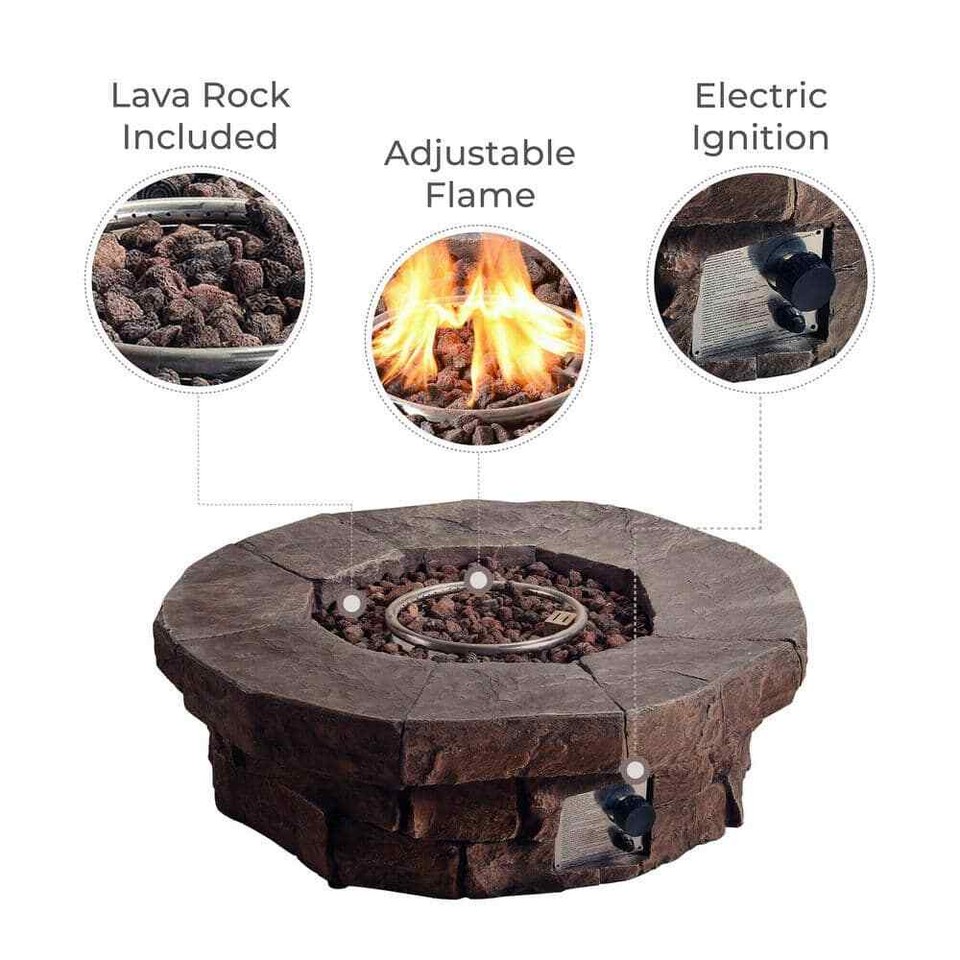 37.01 in.x 37.01 in.Round Stone Look Outdoor Propane Gas Fire Pit eBay