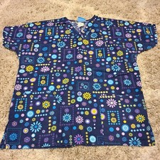 Womans HQ size XS Navy Blue Floral Scrub Top