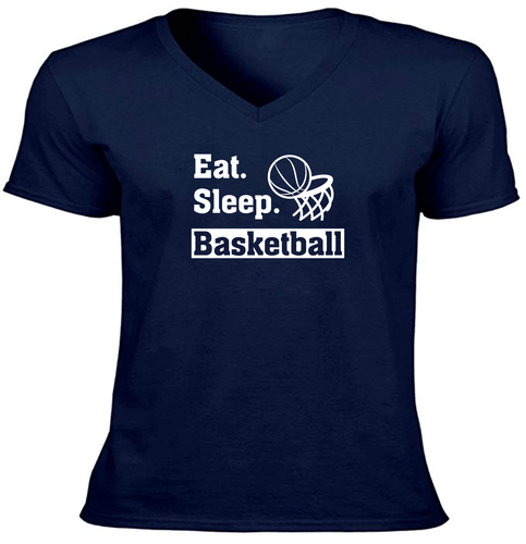 Basketball Sports Vneck T-Shirt Outdoor Gaming Motivational Basketball Eat Sleep - Picture 12 of 17