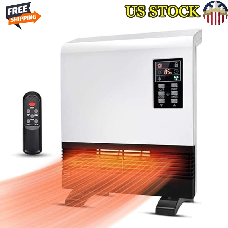 1500W Electric Wall Heater Adjustable Thermostat Remote Control Indoor Use