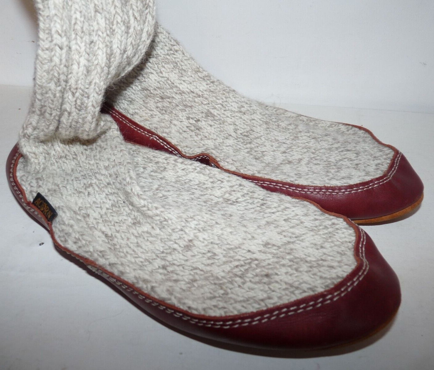 SAOLA Calzino in maglia grigio erica ghianda suola in pelle marrone ciabatte uomo 7 5 8 5 Wms9 10