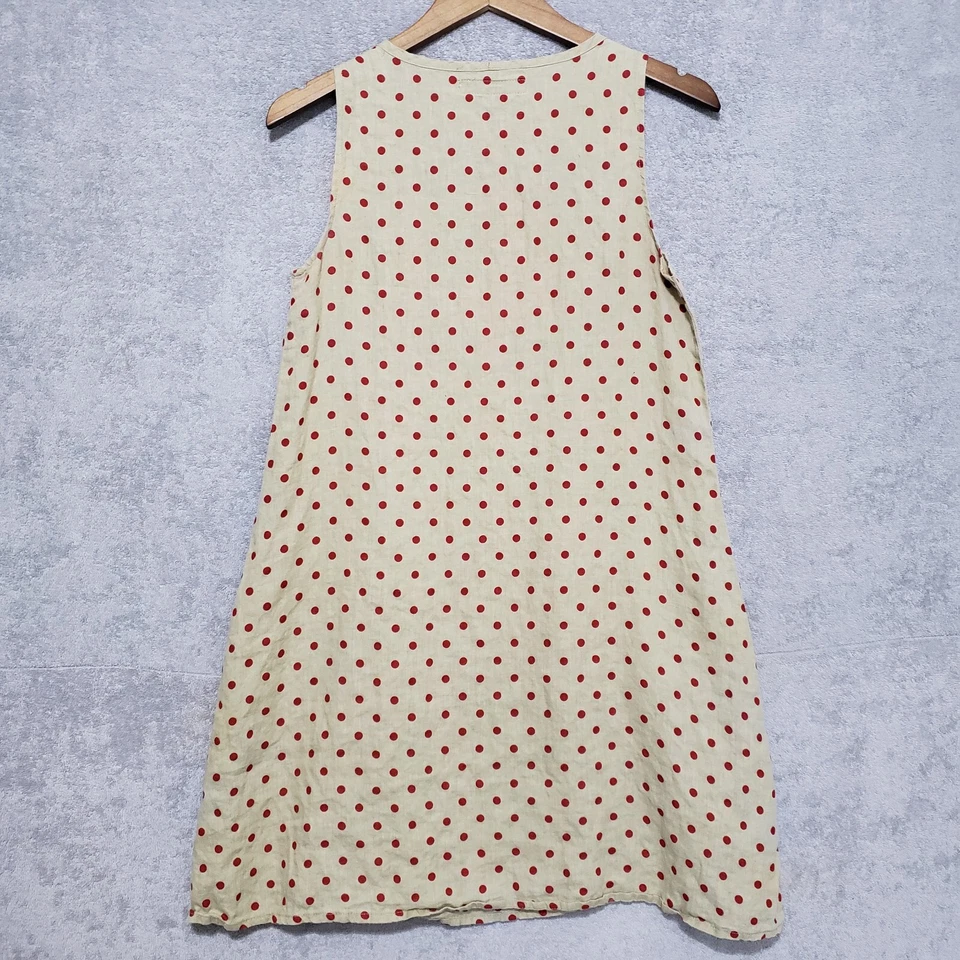 Vestido Lino Talla XS Corto Sin Mangas Cambio Lunares Caqui Rojo Pullover Foto 2 de 4