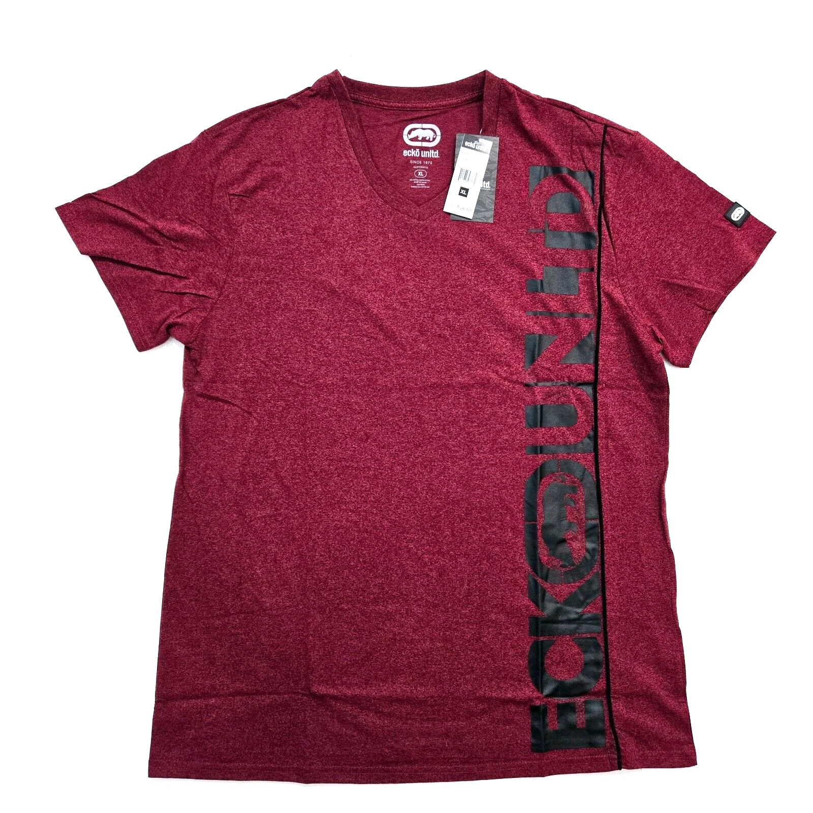 Ecko Unltd Men's T-Shirt Burgundy Black Graphic V-Neck EO31K752