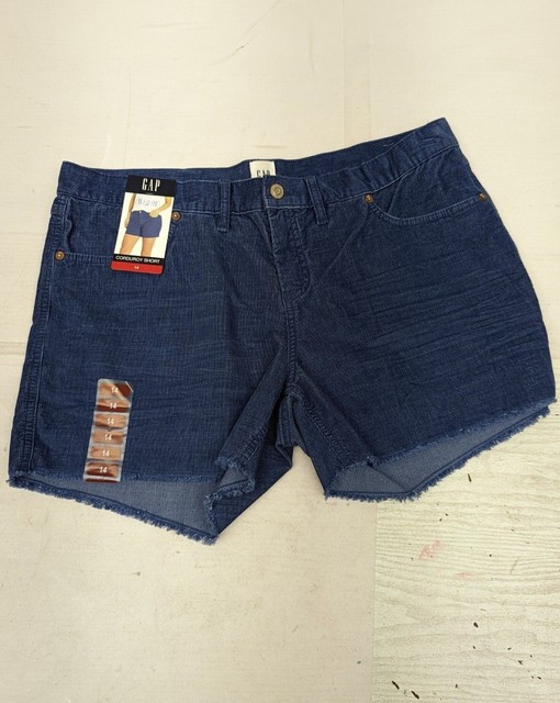 Gap Corduroy Shorts Womens Size 14 Ocean Blue Frayed Hem Soft Stretch