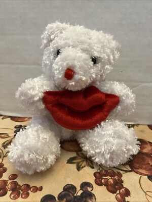 Dan Dee White Teddy Bear Holding Big Red Lips Kiss Love Valentine's Day Plush