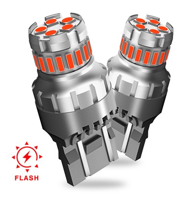 2Pcs 7443 7440 LED Red Strobe Flash Blinking Brake Tail Stop Reverse Light Bulbs