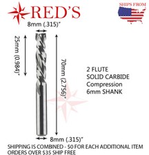 Tideway Carbide 8mm DIA 25mm L Compression End Mill 8mm shank router bit CNC