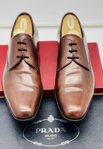 Zapatos de Cuero Prada Zapatos de vestir para hombre marrón 9 Oxford Con  Cordones de lujo, Suela de goma | eBay
