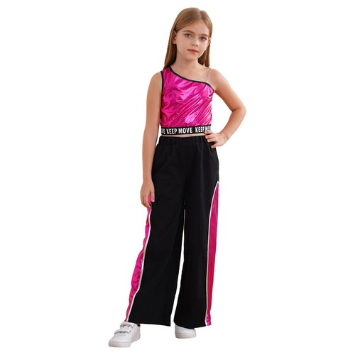 Kids Girls Tank Top With Pants Athletic Tracksuit Training Outfit Street Latin - Picture 24 of 44