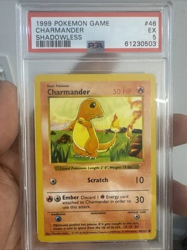1999 POKEMON BASE SET SHADOWLESS #46 CHARMANDER PSA 5