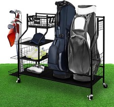 Rolling Golf Storage Garage Organizer 2 Bags Stand Holder  Wheels Garage Club