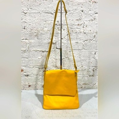 Vera Pelle Designer Italy Yellow Leather Messenger Crossbody Purse Bag