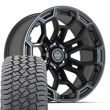 Df03 Black 20x9 Wheels 27555r20 At2 Tires Set Fits Chevy Gmc Cadillac
