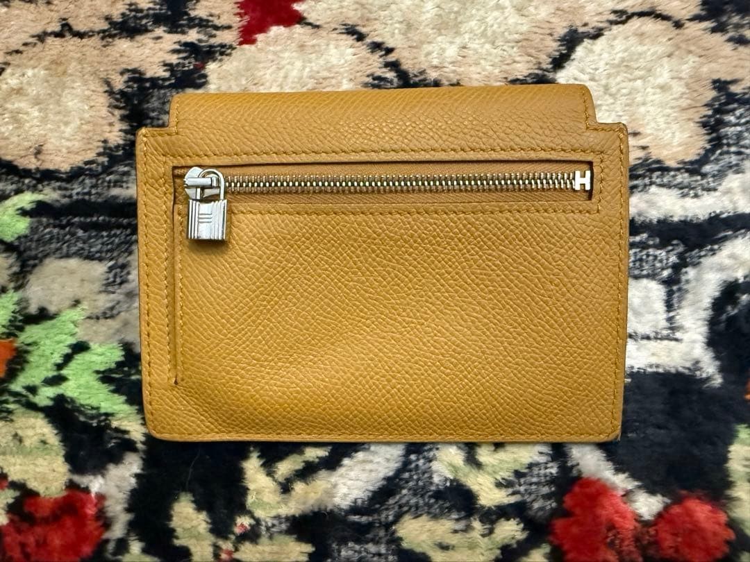 Hermes Kelly Mini Wallet Compact Purse Pocket Wallet Brown Leather Silver w/Box image 10