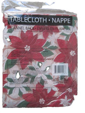 Flannel Backed Vinyl Christmas Poinsettia Tablecloth-52" x 70" - Pkg NEW