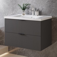 Wall Hung Bathroom Vanity Units with Basin Sink 2 Soft-close Drawers White
