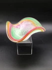 Vintage Murano Style Art Glass Pastel Bowl Center Cotton Candy Swirl 9” X 4.75”