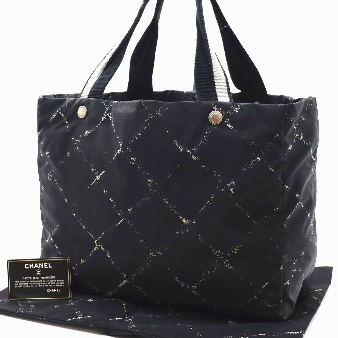 【オールド】シャネル CHANEL Old Travel Line Tote Bag Black Nylon Canvas Vintage 13.4 in