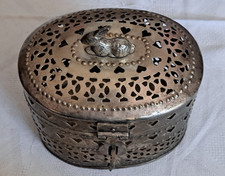 Vintage, Handgefertigte Schmuckdose,  Ovale Form, silberfatben ( Alpacca ? )