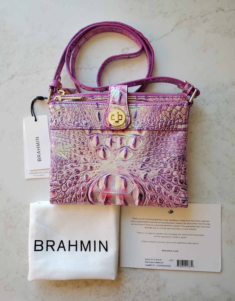 NWT Brahmin Mina Purple Iris Crossbody Shoulder Bag Dustbag Registration