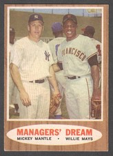 1962 Topps #18 Managers' Dream Card MICKEY MANTLE/ WILLIE MAYS baseball