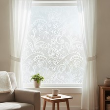 Frosted Window Privacy Film White Lace Stained Glass Static Cling Tint