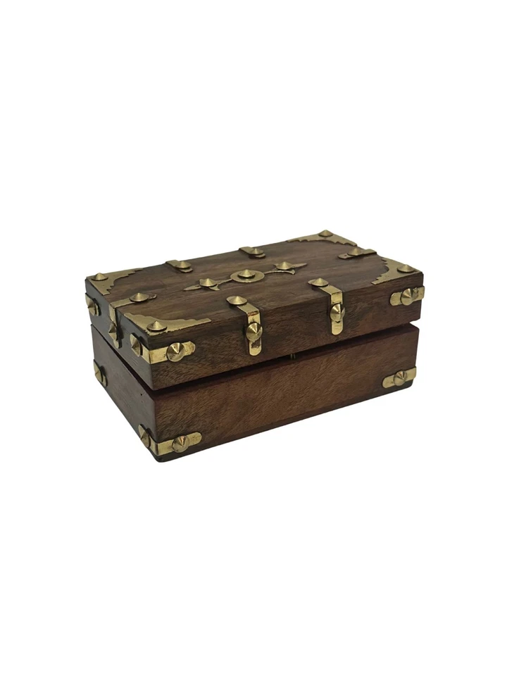 Wooden Treasure Chest Rustic  Keepsake Box Antique Style Small Retro Trinkets - Image 4 of 4