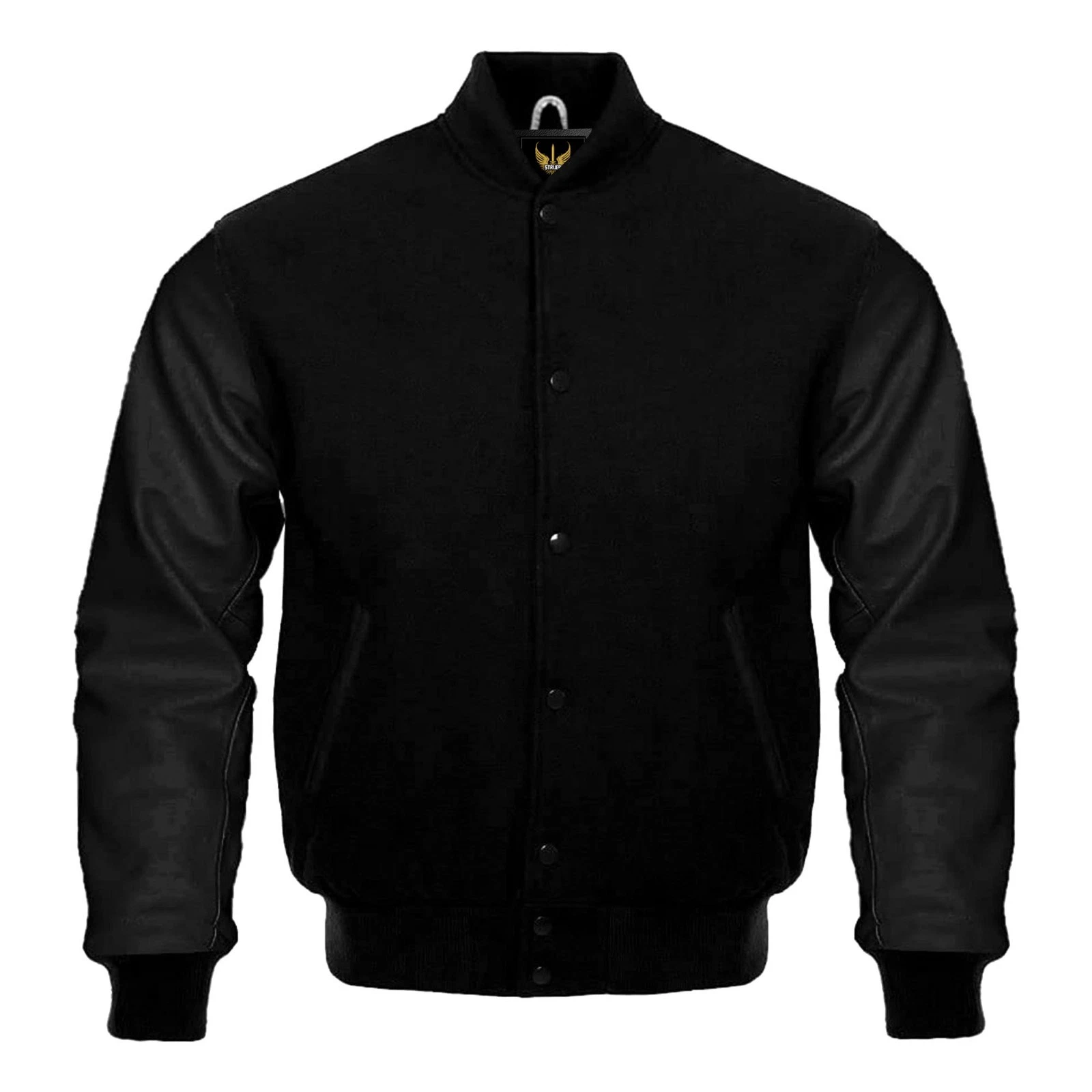 Mens Black Varsity Jacket Letterman Baseball Biker Jacket Street American Coats