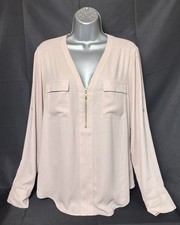 Express Womens Long Sleeve V-Neck Zip-Front S...