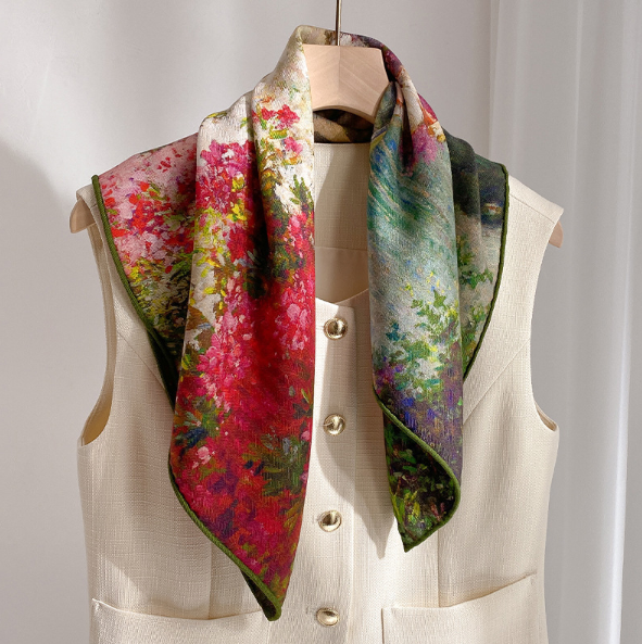 70% Cashmere 30% Silk 26'' flower Print Shawl Neckerchief Scarf wrap Bandana new