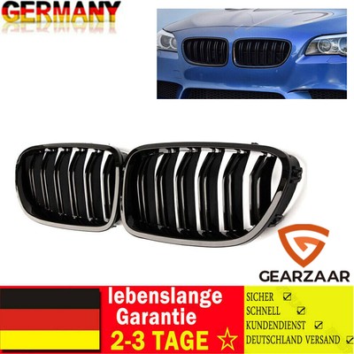 FÜR DEN BMW 5ER F10 F11 SPORT KÜHLERGRILL NIEREN DOPPELSTEG GLANZ SCHWARZ