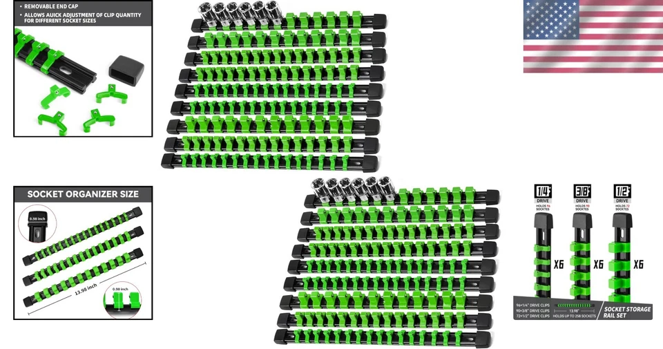 Tool Socket Organizer - Green, 258 Socket Capacity - Image 2 of 4