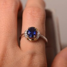 Lab Created Sapphire 2Ct Oval Cut Women's Wedding Ring 14K White Gold Plated