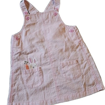 Carters Girls 18M Pink Seersucker Stripe Bunny Rabbit Carrot Easter Dress