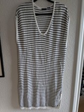 Tahari Knit Crochet Shift Dress XL Sleeveless White Black Striped Excellent Chic