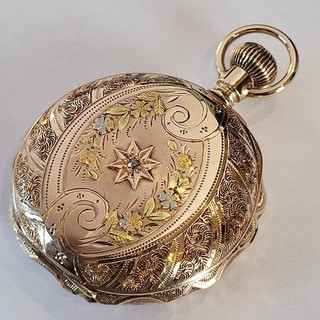 G14 SPECTACULAR NOS 1892 SOLID 10k GOLD MULTICOLOR DIAMOND ELGIN no 14k SERVICED