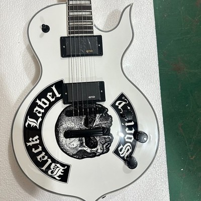 Electric Guitar White Black Skull Graphic Mahogany Body EMG Pickups Maple Neck
