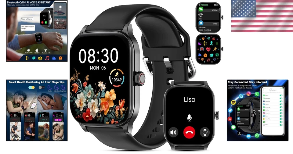 Elegant Bluetooth Smartwatch for Men & Women: Health Tracker with Call Functions - Image 2 of 4