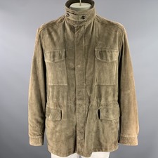 LORO PIANA Size XXL Khaki Solid Suede Field J...