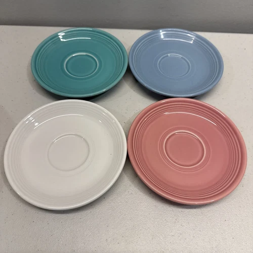 Lot 4 Vintage Fiestaware 6” Demitasse Saucer HLC Homer Laughlin Blue Green White