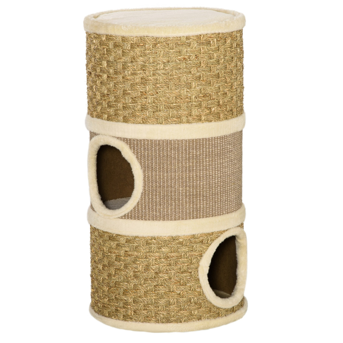PawHut Cat Scratching Barrel Kitten Tree Tower with Sisal and Seaweed Rope | Pet Furniture, Climbing Frame, Covered with Sisal and Seaweed Rope, Cozy Platform - Image 3
