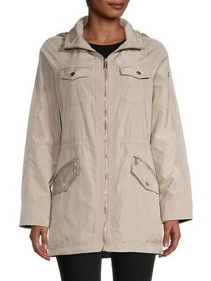Michael Kors Missy Flap Pockets Tan S Full Zip Water Resistant Anorak Jacket Y2K