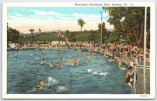 Vintage Rutland VT Municipal Swimming Pool Linen Postcard 1940s C.T. American