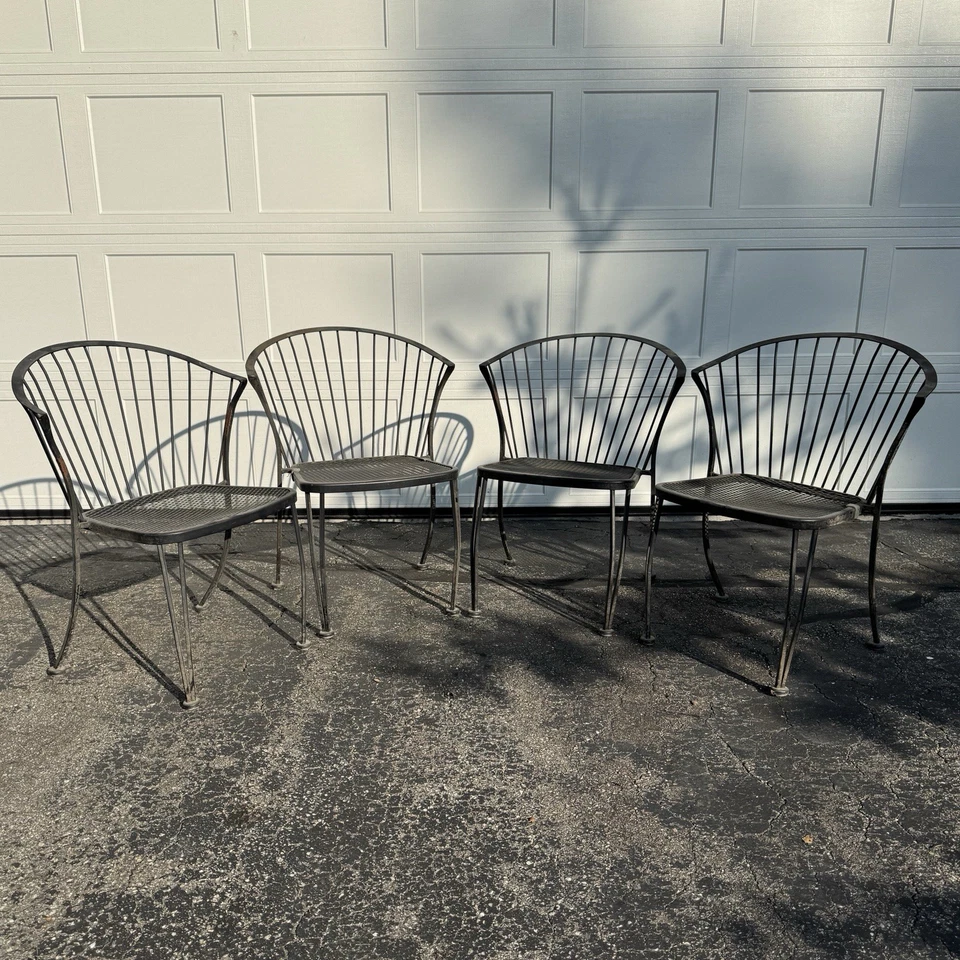 Set Four Mid Century Russell Woodard Pinecrest Wrought Iron Patio Dining Chairs - Image 2 of 4
