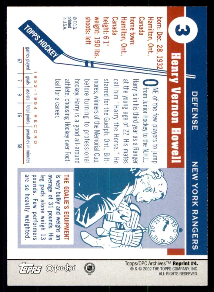 2001-02 Topps / O-Pee-Chee Archives Harry Howell #4 - Image 2 of 2