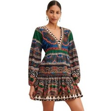 FARM Rio Safari Tiger Printed V-Neck Tunic / Flowy Mini Dress Size Small