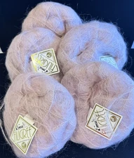 Vintage Mohair Yarn Pink Lilac 5 Balls 50G Emu Wools England NEW Old Stock